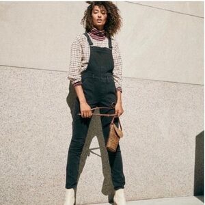 Madewell Black Skinny Leg Denim Overalls Raw Hem